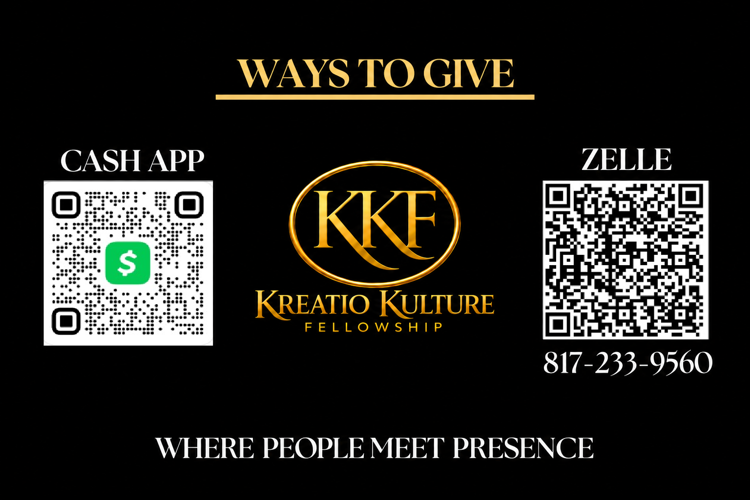 Kreatio Kulture Fellowship ways to give with official QR codes